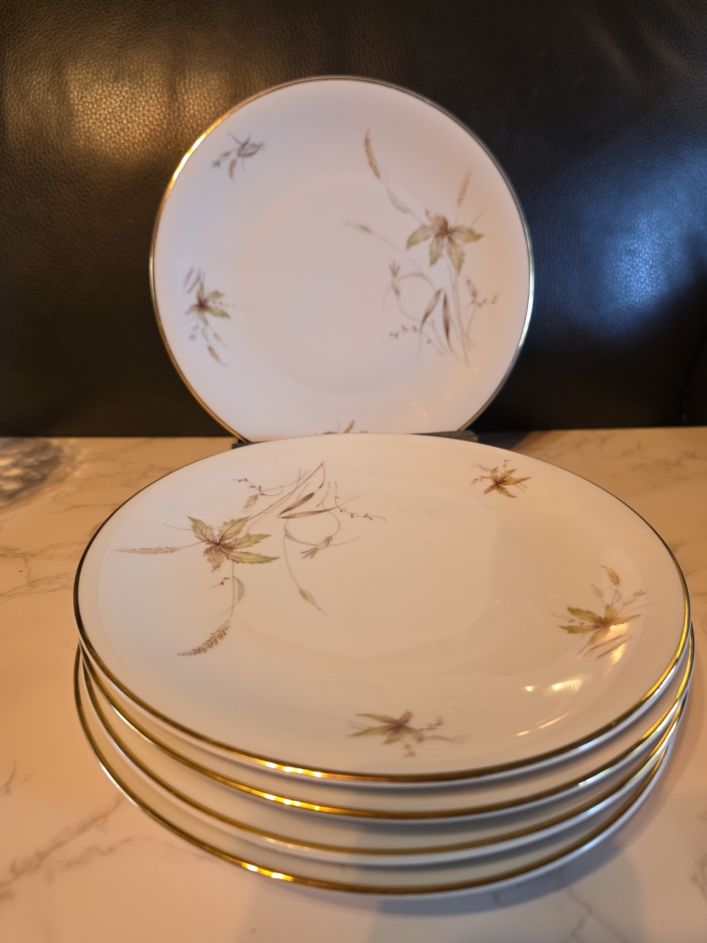 Vintage Edelstein Bavaria “Aurora” Bread Plates Set of 5 Gold Trim Floral